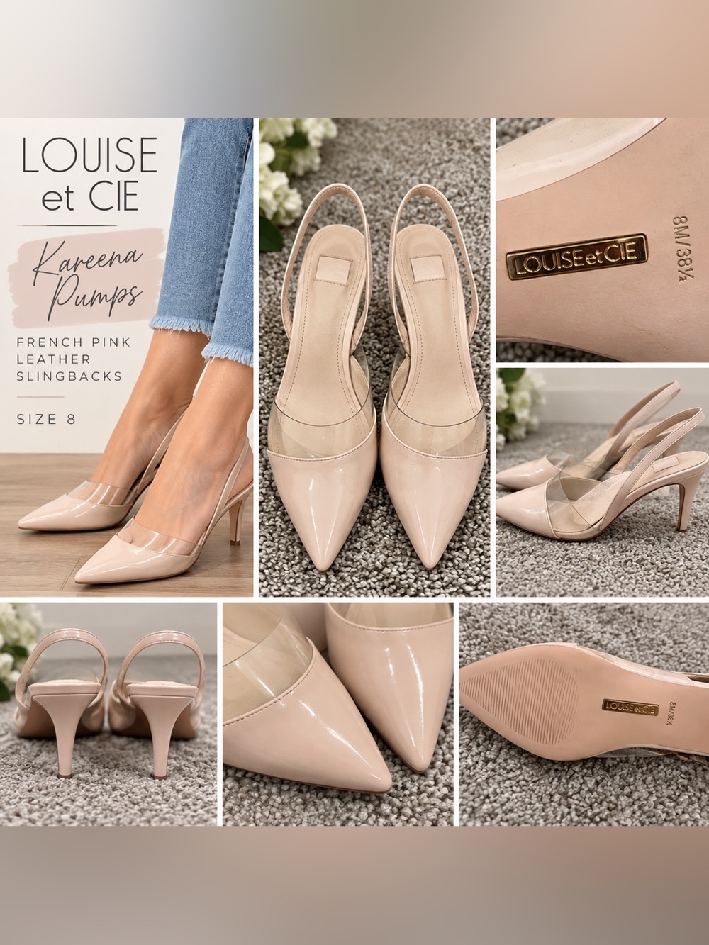 Louise et Cie Kareena Blush “French Pink” Leather Pointed Slingback Pumps Size 8